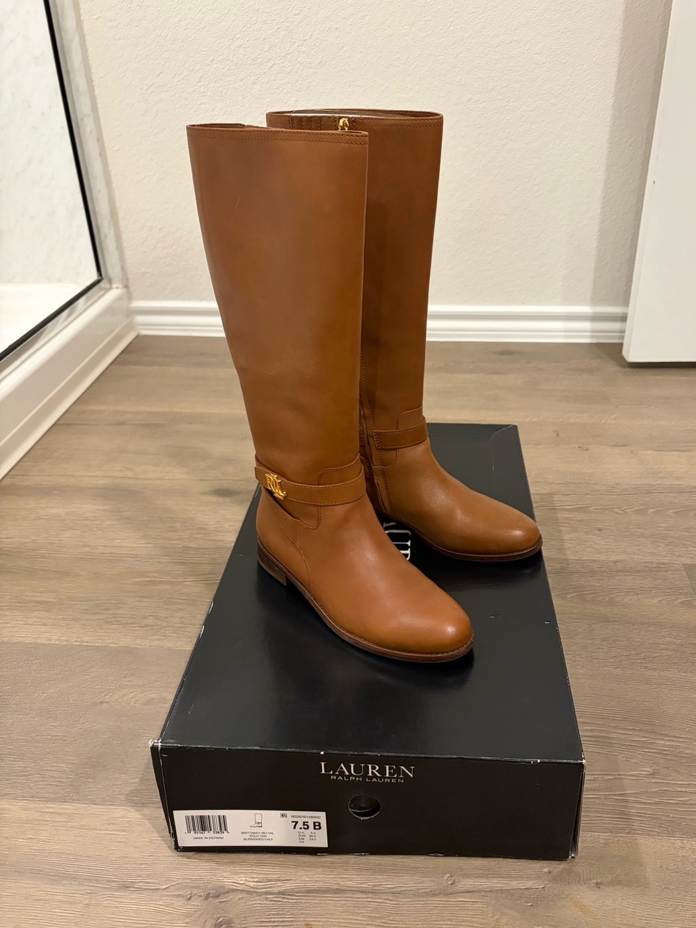 Ralph Lauren Cognac Leather Over-the-Knee Riding Boots
